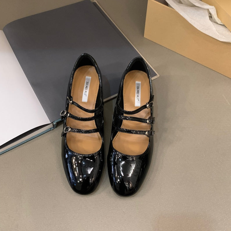 Black Leather Mary Jane Shoes